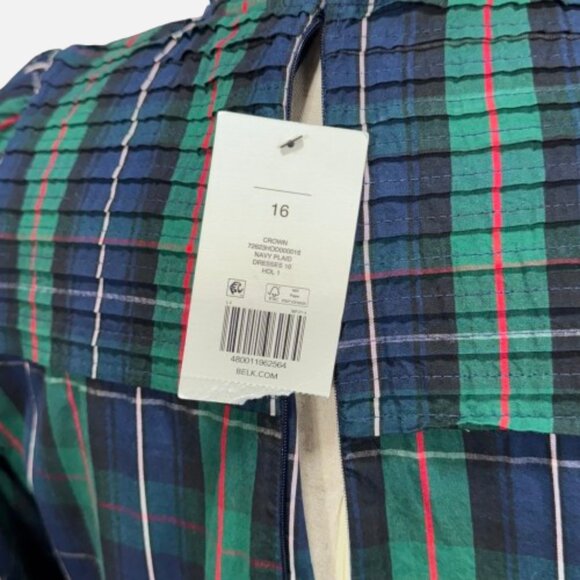 Crown & Ivy Navy Red Tartan Plaid Eyelet Hem Christmas Holiday Midi Dress SZ 16 - Picture 9 of 15